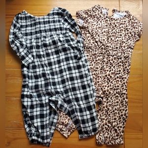 👶5/$15 Old Navy Rompers - Baby Girl - Plaid and Leopard Print